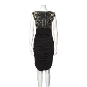 Giambattista Valli Paris Metallic Snakeskin Print & Black Ruched Bodycon Dress